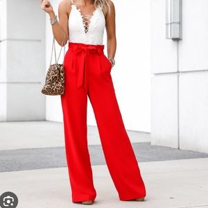 Express High Waisted Paperbag Wide Leg Pant